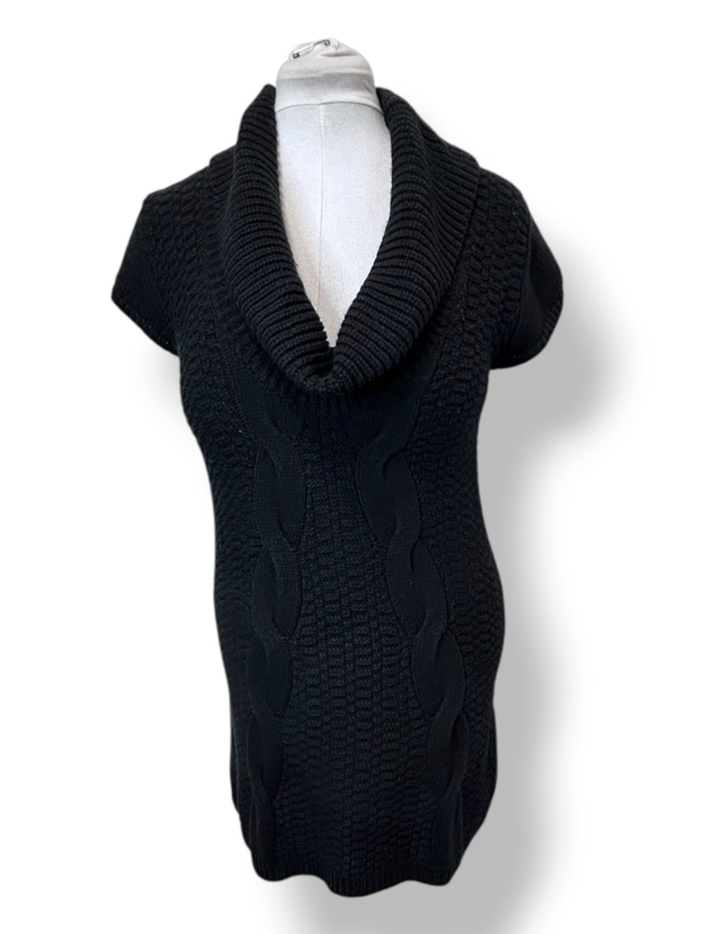 Express Women’s Short Sleeve Cable Knit Cowl Neck Sweater Tunic Dress Black M